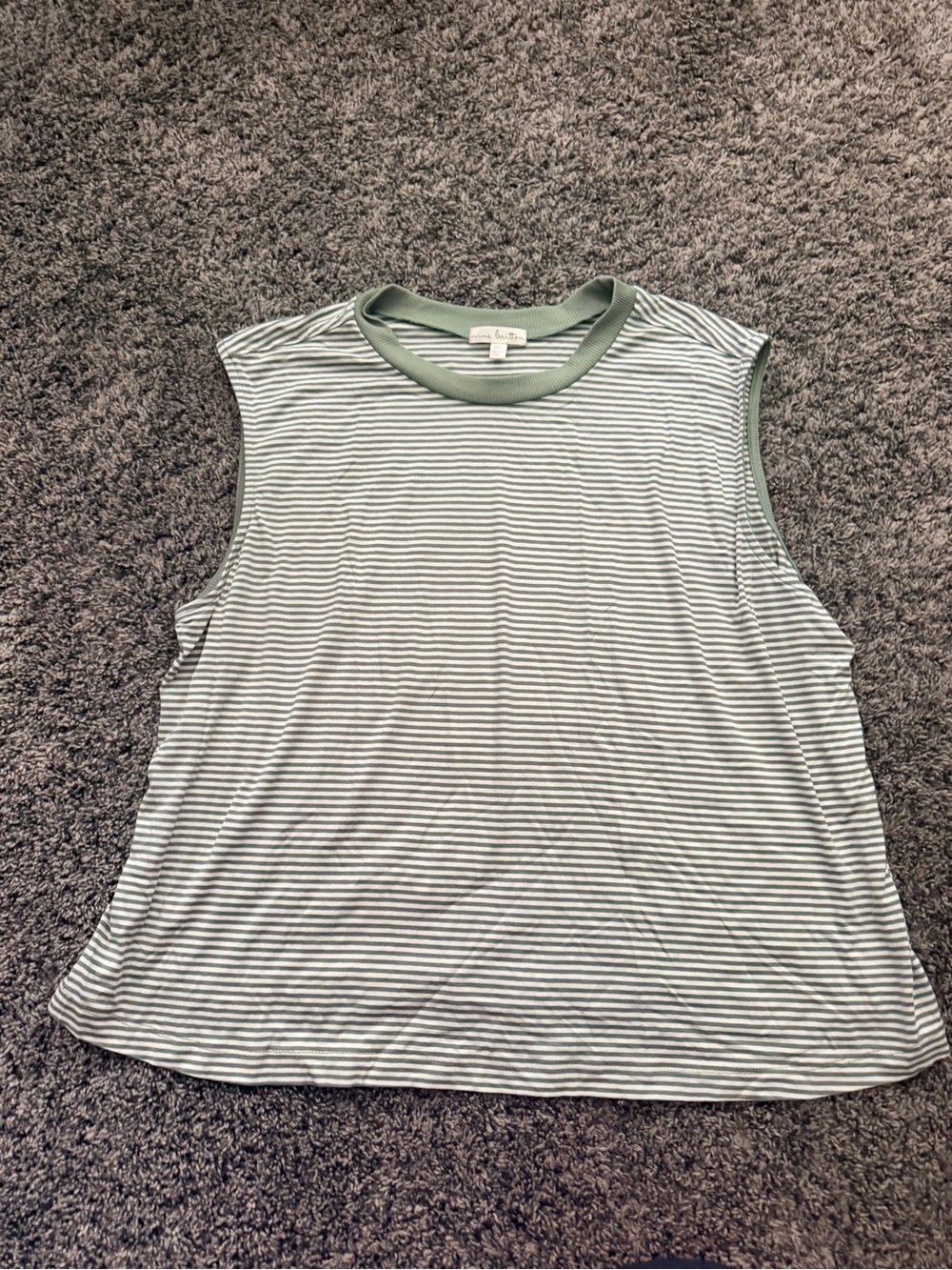 Nine Britton XL Green White Striped Sleeveless Ringer Tank Top
